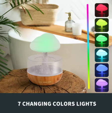Humidificateur de pluie diffuseur d'huile essentielle pour la maison avec lumière LED 7 couleurs