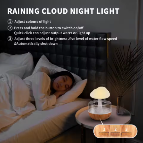 Humidificateur de pluie diffuseur d'huile essentielle pour la maison avec lumière LED 7 couleurs